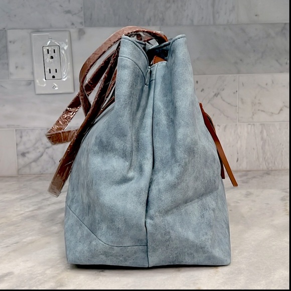 Blue Faux Leather Convertible HOBO Bag - Picture 5 of 14